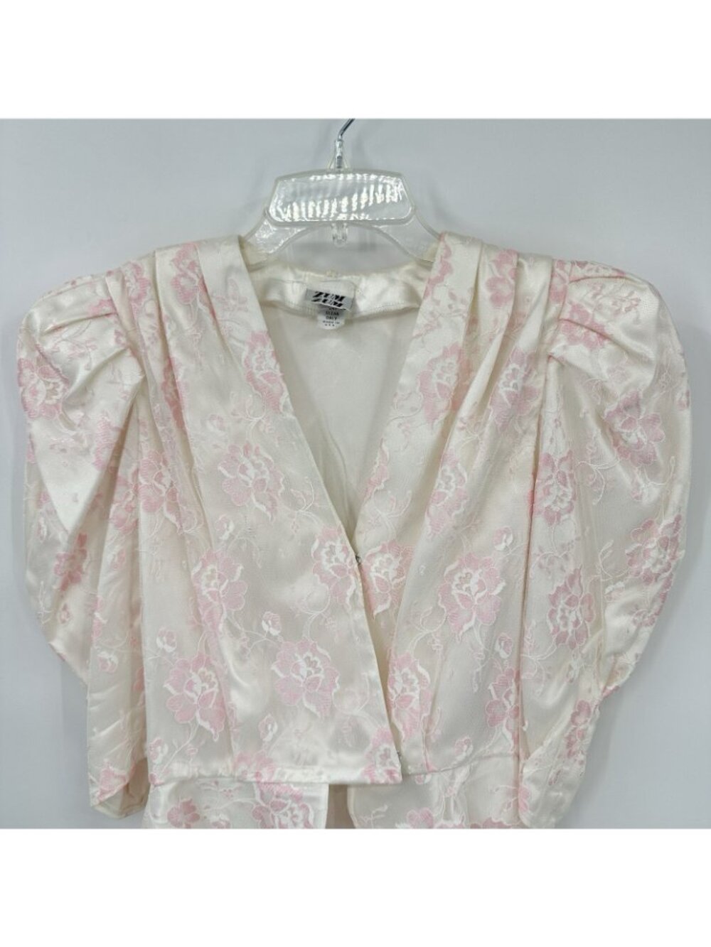 vintage 80s COQUETTE FLORAL BLOUSE XS victorian puff shoulders pink peplum retro - Picture 4 of 11